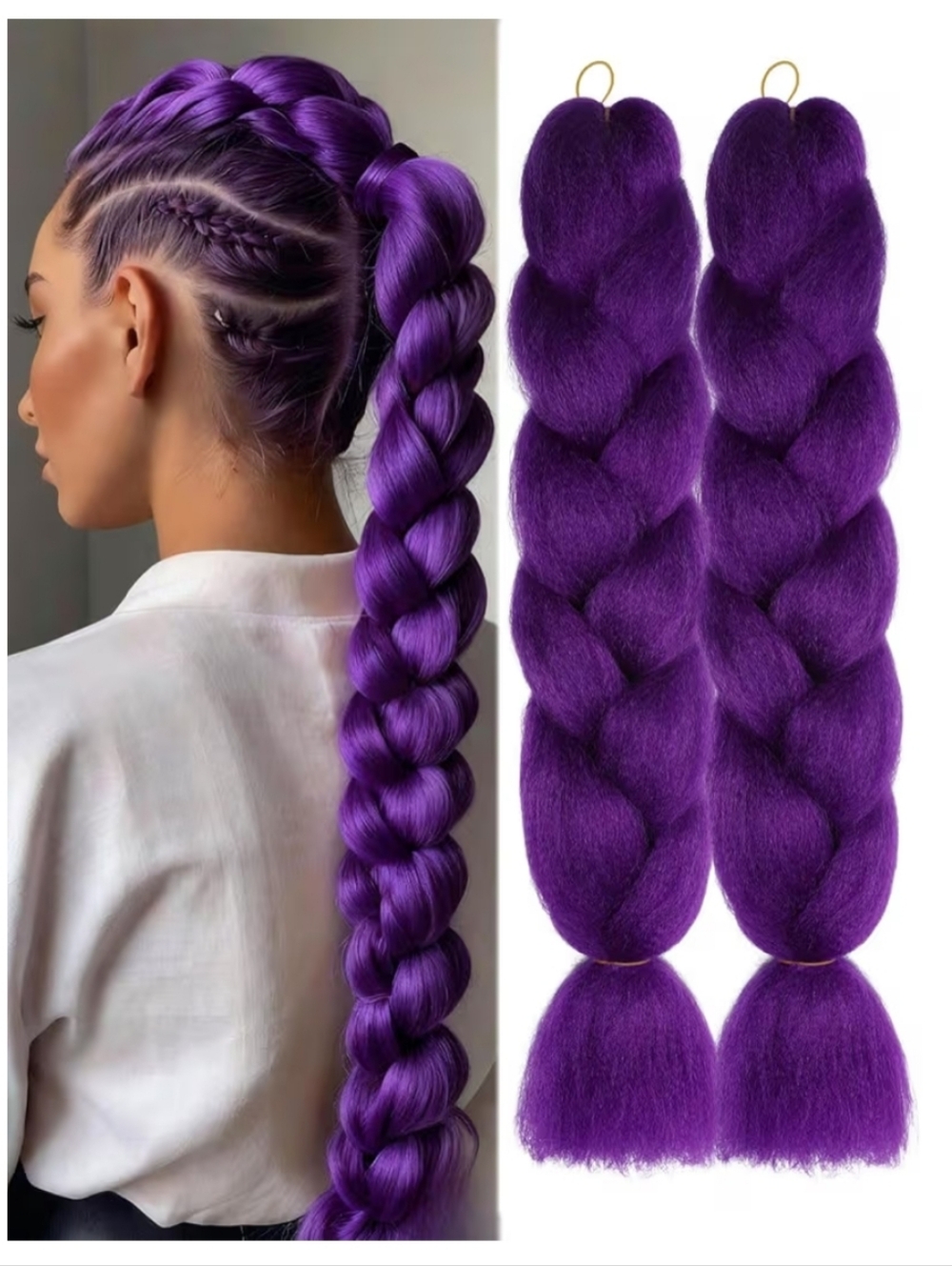 Vibrant Purple Braiding Hair Extensions – 2-Pack 24 Inches